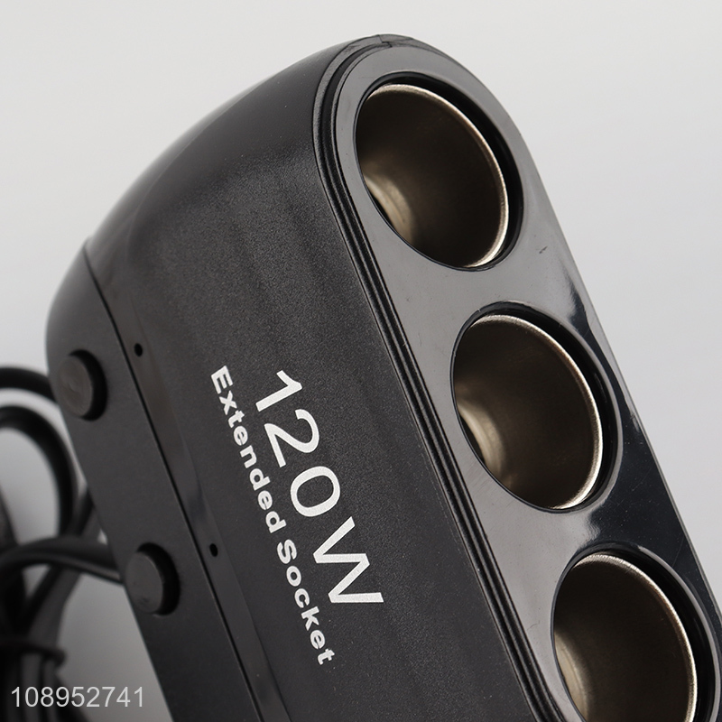New Arrival 120W Car Charger Cigarette Lighter with 3 Sockets On/Off Switches