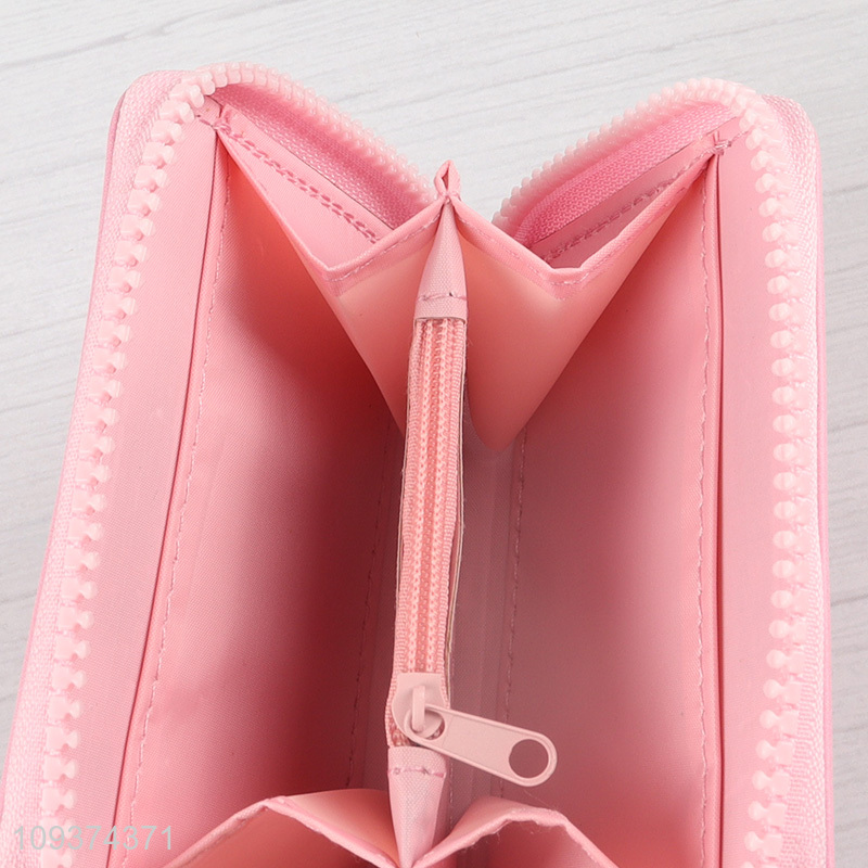China wholesale pink bear leather wallet with zipper