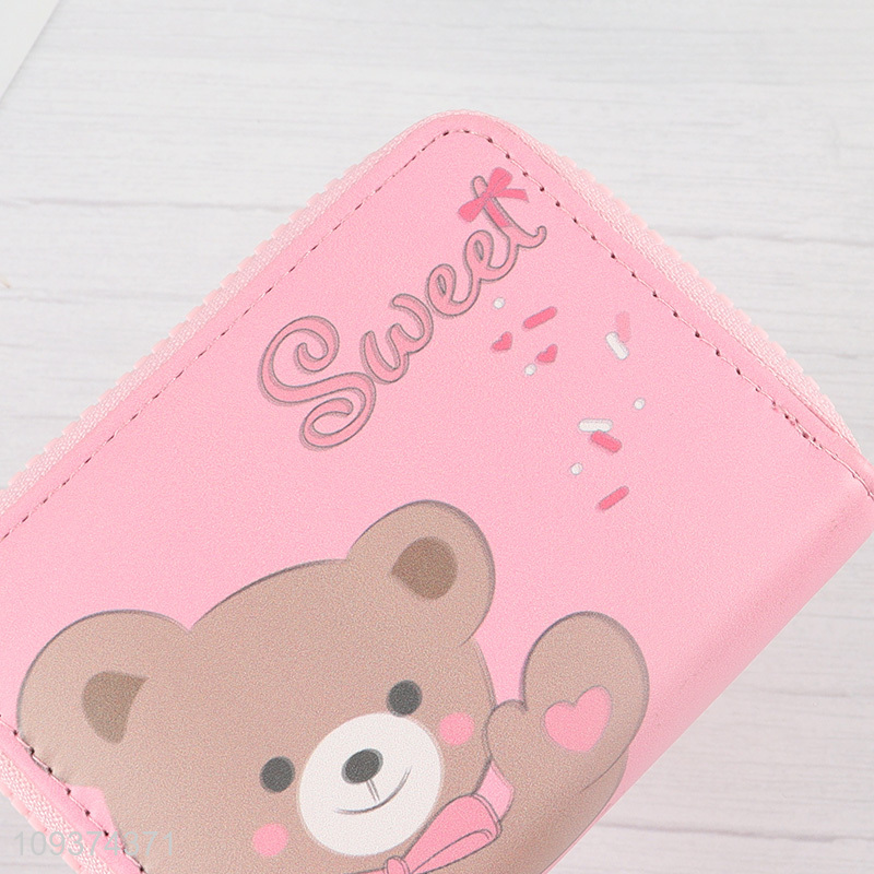China wholesale pink bear leather wallet with zipper