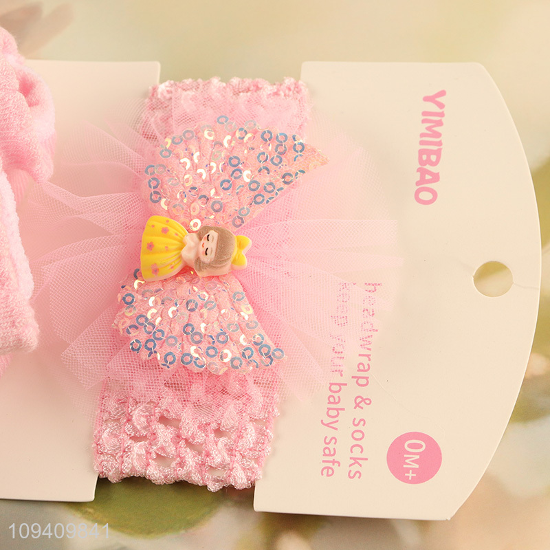 Hot sale pink baby headwrap baby socks set