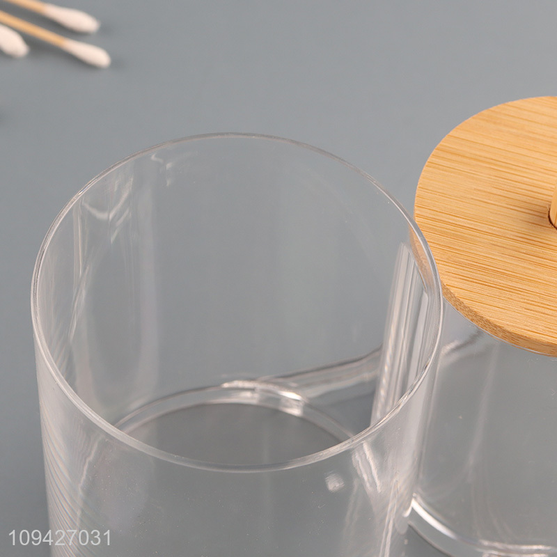 Modern Cosmetic Organizer Cotton Swab Dispenser With Bamboo Lid