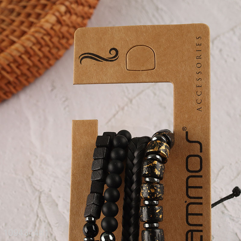 Hot sale black fashion beaded braided bracelet set