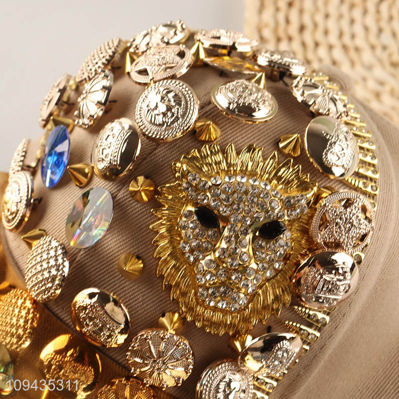 China products fashion rhinestone lion head studded baseball cap