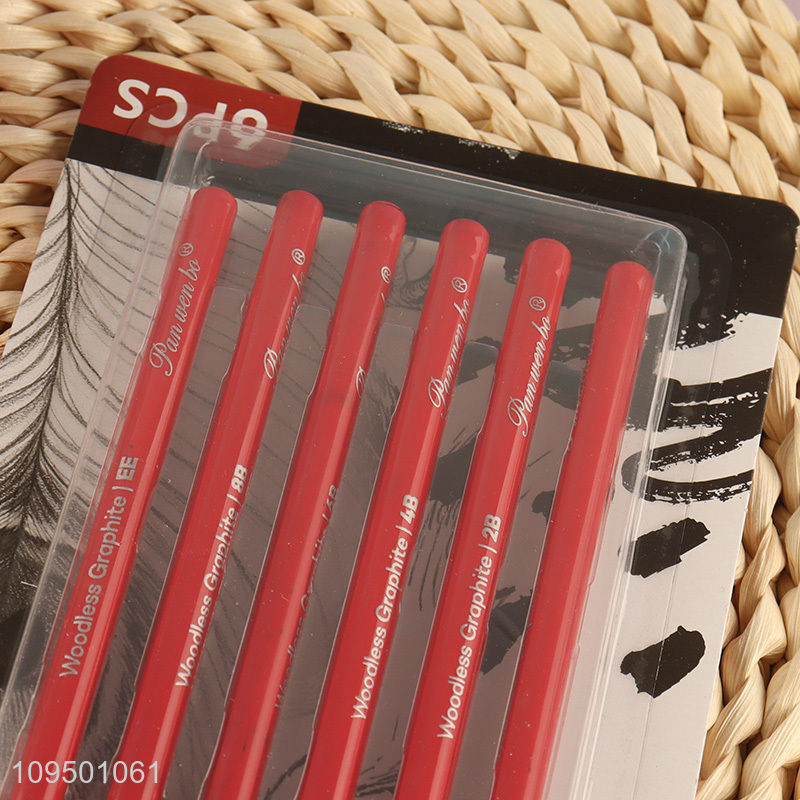 Factory supply 6pcs red woodless graphite pencils