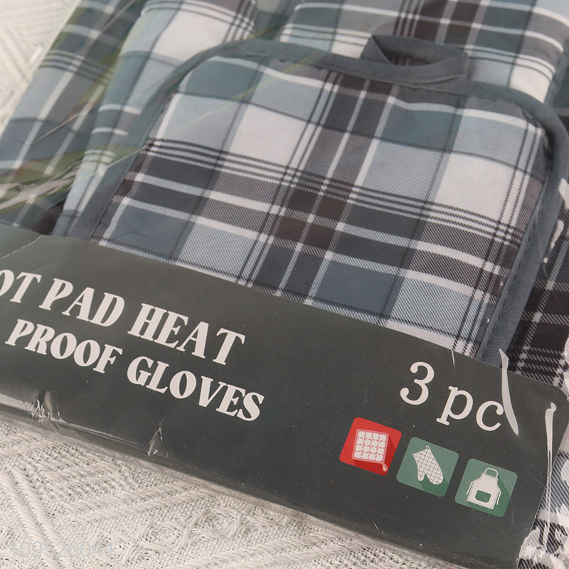 Good sale 3pcs kitchen apron heat pad oven mitts set